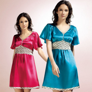 2012 silk nightgown furniture V-neck high waist fashion print nightgown 2105