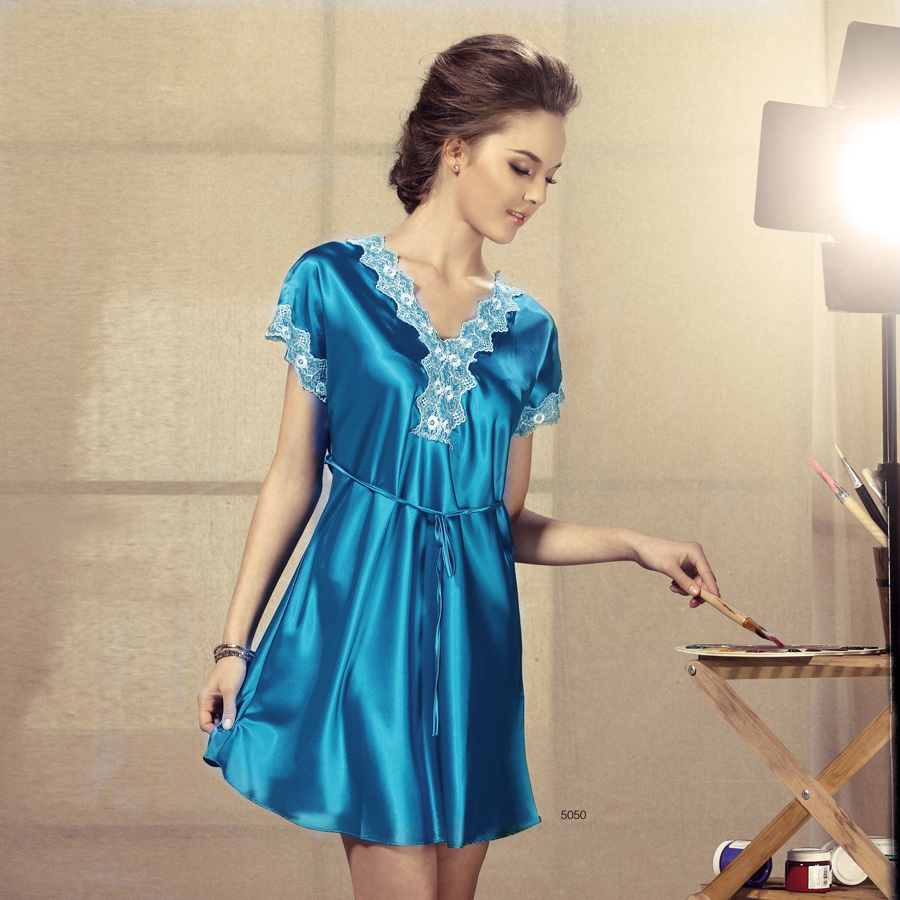 2012 silk sexy sleepwear female women's solid color lace nightgown laciness lounge