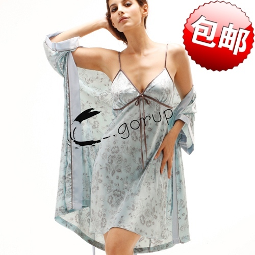 2012 silk sleepwear robe female spaghetti strap sleepwear twinset sexy nightgown long-sleeve robe 27