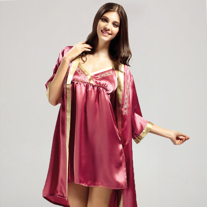 2012 silk spaghetti strap twinset sleepwear mulberry silk robe nightgown summer female 2222