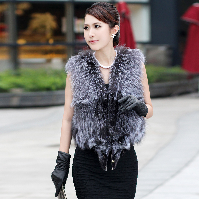 2012 silver fox fur vest women's vest outerwear a-3573