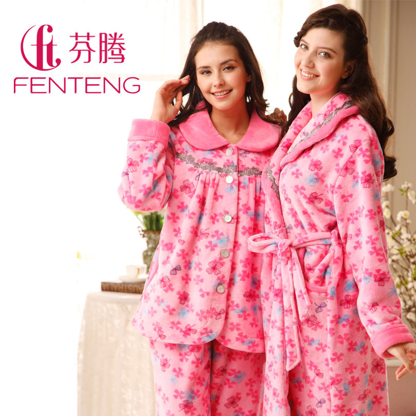 2012 sleepwear autumn and winter women's coral fleece sleepwear lounge set z8722 robe z8727