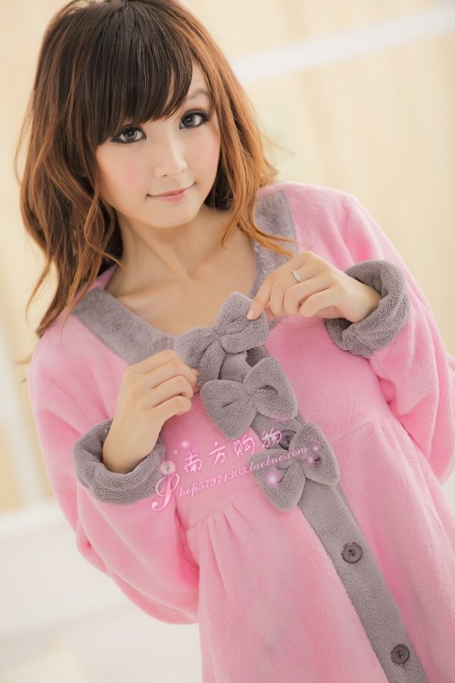 2012 sleepwear women's autumn and winter warm and coral fleece robe bow buckle lounge robe