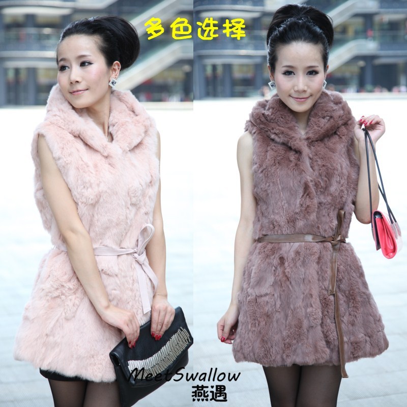 2012 sleeveless rabbit fur coat fur vest fur vest female medium-long