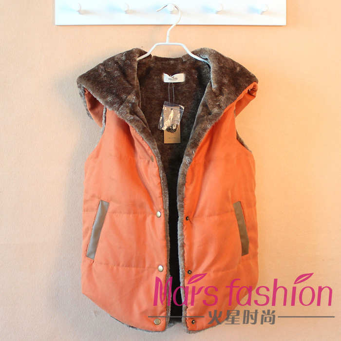 2012 sleeveless vest plus velvet patchwork thickening with a hood vest cotton female fashion