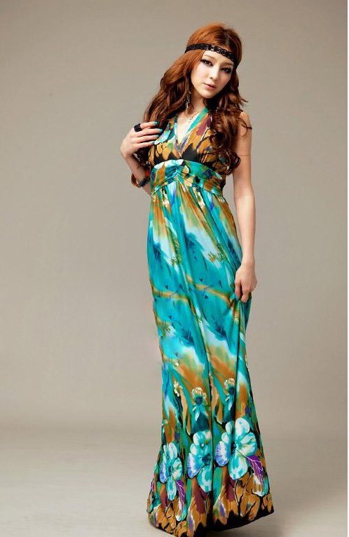 2012 sleeveless women dress bohemian maxi dresses new fashion green#10326