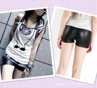 2012 slim all-match matt faux leather pants safety pants shorts legging