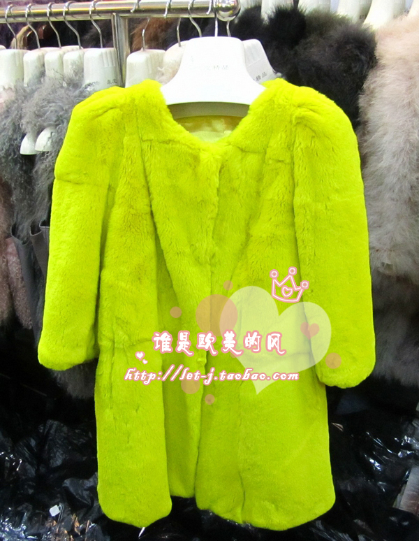 2012 slim casual rex rabbit hair fur coat medium-long