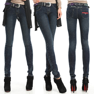 2012 slim elastic plus velvet thickening pencil pants skinny pants thermal jeans