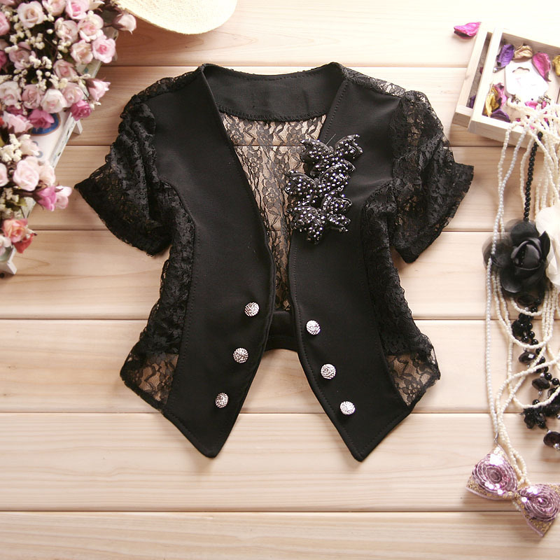 2012  slim lace cutout bow small suit jacket black