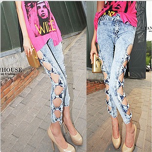 2012 slim new arrival fashion sexy cutout bow pencil pants jeans