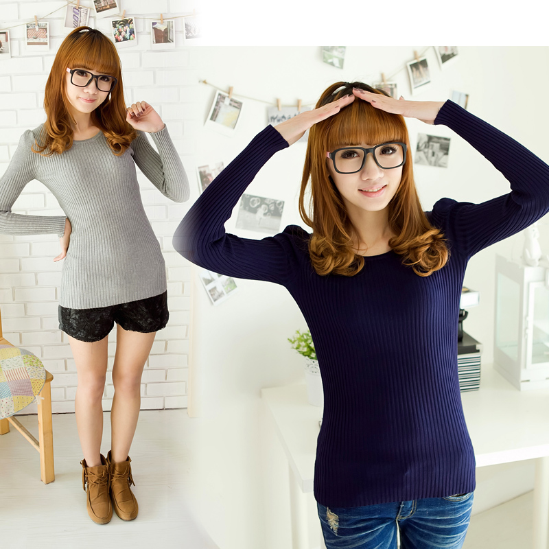 2012 slim pullover o-neck elastic basic shirt sweater female 1157a