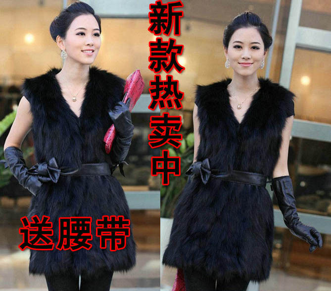 2012 slim rabbit fur coat imitation wool vest medium-long vest short design