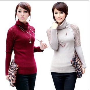 2012 slim sweater lace crotch all-match long-sleeve turtleneck basic sweater