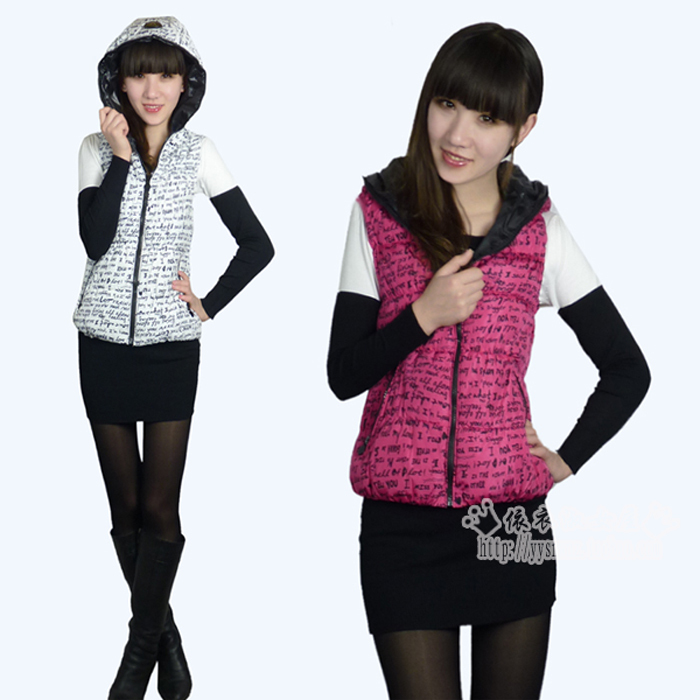 2012 slim thin vest hooded shiny letter vest female