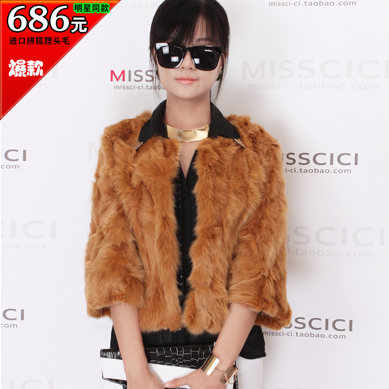 2012 slim three quarter sleeve fox fur short coat female fur design