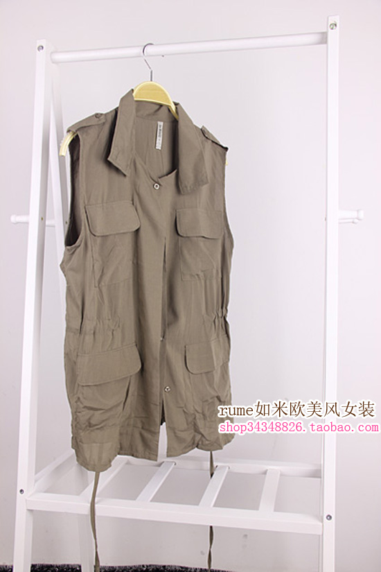 2012 slim waist pocket all-match sleeveless outerwear cotton solid color turn-down collar medium-long vest