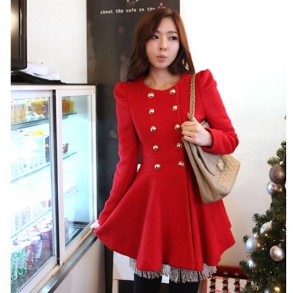 2012 slim woolen outerwear puff sleeve woolen women overcoat wool coat trench female