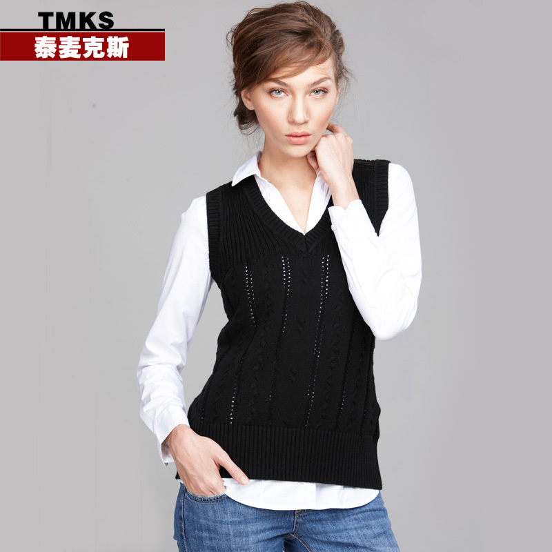 2012 slim woven vest female 100% cotton V-neck sweater