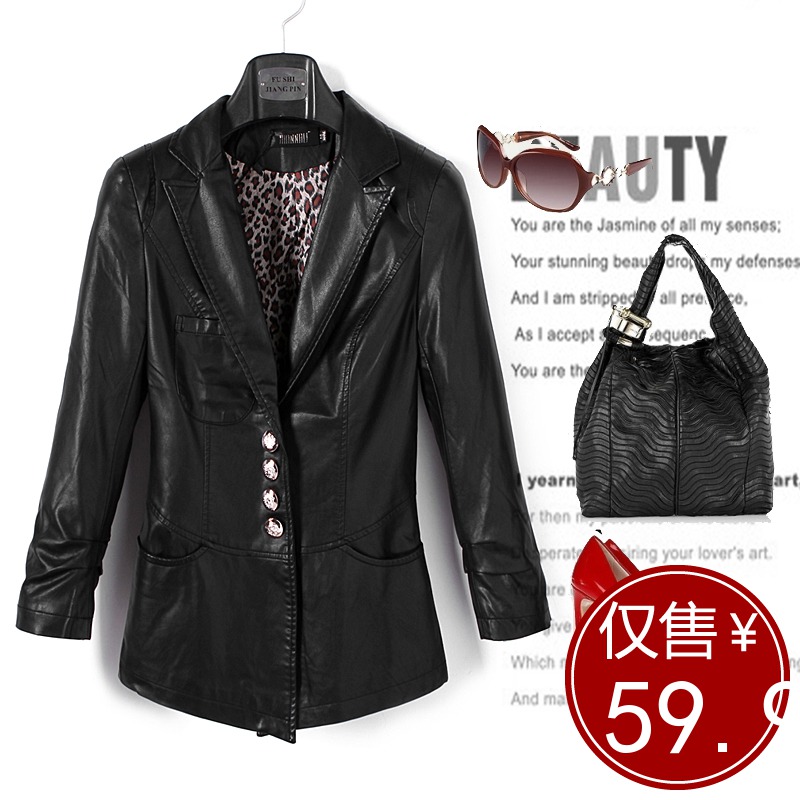 2012 slim wrist-length sleeve outerwear PU leather jacket women leather clothing female 80121