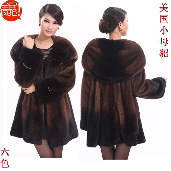 2012 small mink fur outerwear fur overcoat female hooded