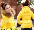 2012  snow  winter wear women fashion slim fur collar  coat  hood -wadded coat short design  jacket