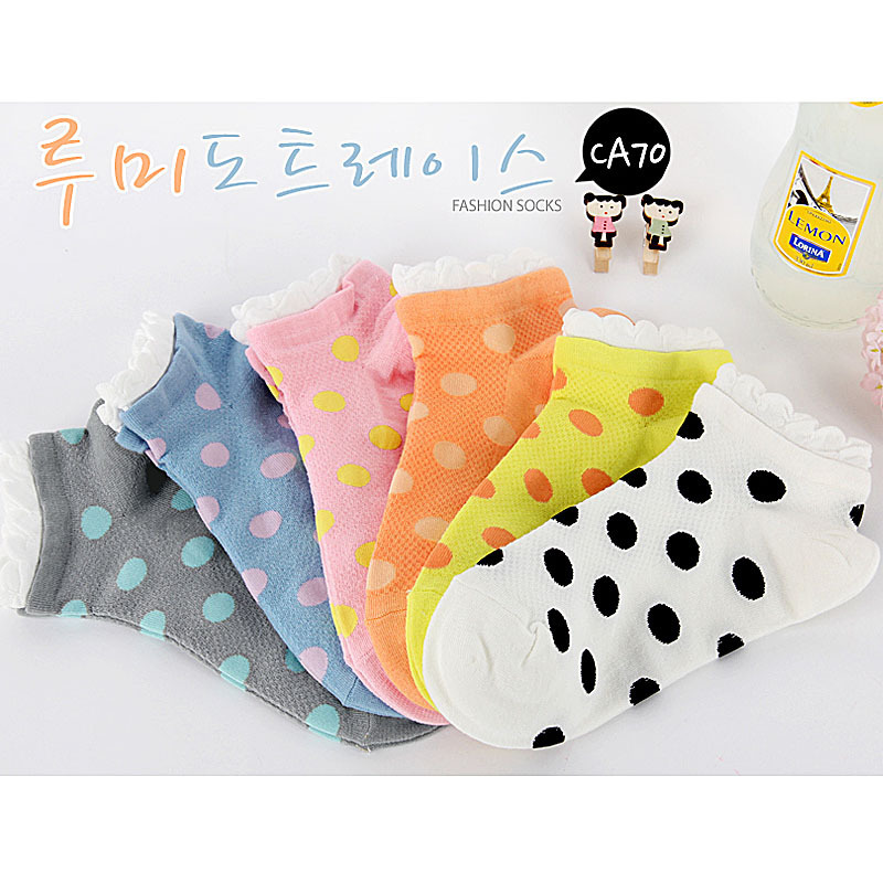 2012 socks multicolour candy color sock slippers laciness polka dot 100% cotton female sock w176