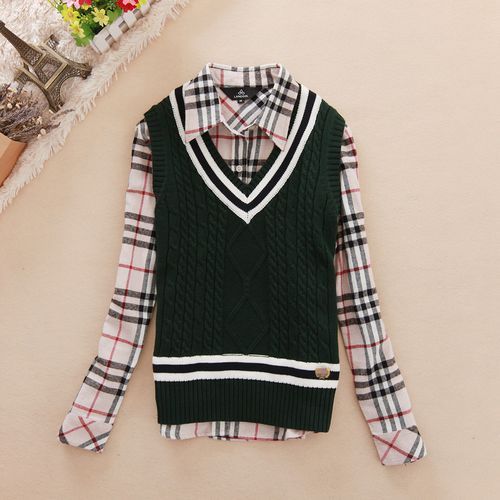 2012 solid color stripe V-neck Women slim sweater wool waistcoat sweater vest