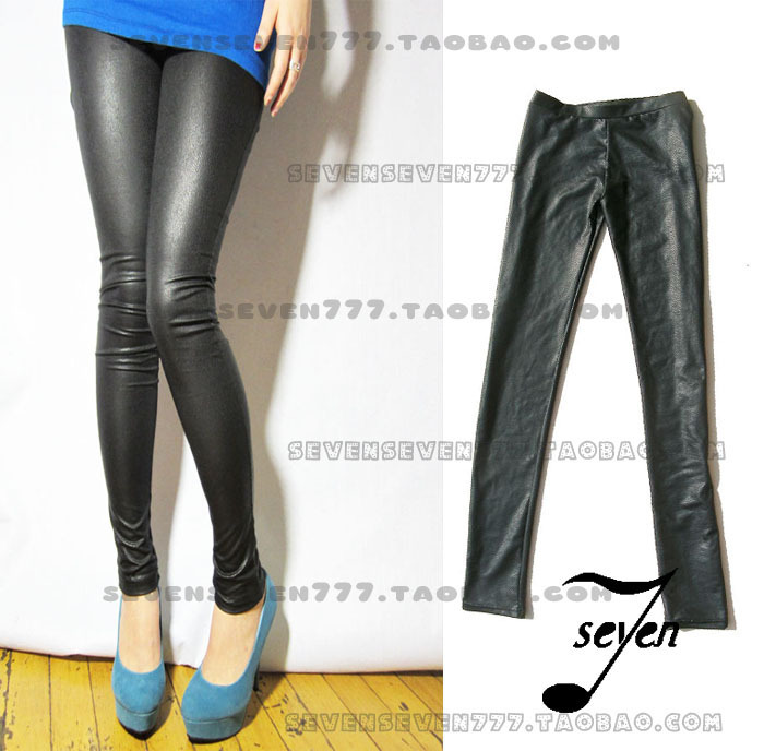 2012 spring and autumn black serpentine pattern legging high waist matte crack tight leather pants legging