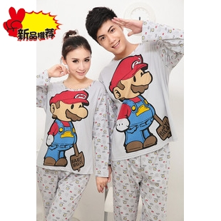 2012 spring and autumn cartoon 100% cotton long-sleeve set lovers sleepwear lovers lounge sleepwear