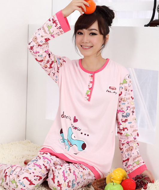 2012 spring and autumn cartoon women's o-neck sleepwear 100% long-sleeve cotton sleep set lounge