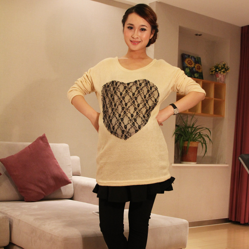 2012 spring and autumn fashion maternity clothing sweater lace medium-long sweater maternity top