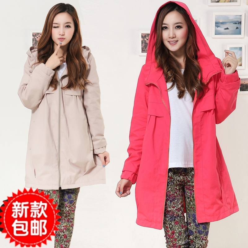 2012 spring and autumn fashion maternity clothing trench 100% cotton hooded maternity top outerwear