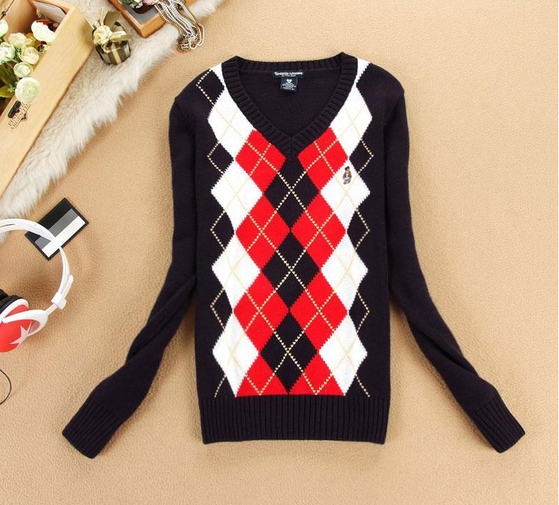 2012 spring and autumn fashion preppy style V-neck long-sleeve sweater outerwear plaid pattern Women