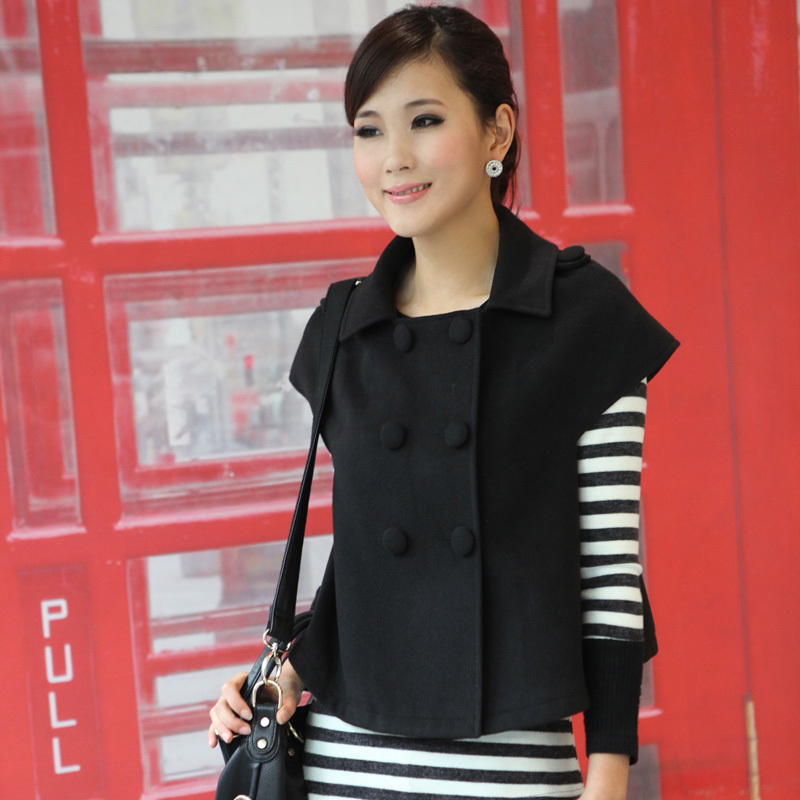 2012 spring and autumn female fashion all-match double breasted cloak turn-down collar short design short-sleeve vest 1199