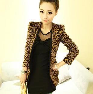 2012 spring and autumn female fashion shoulder pads suede fabric leopard print blazer slim waist sexy outerwear