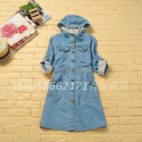 2012 spring and autumn female loose handsome fashion with a hood long design denim trench outerwear