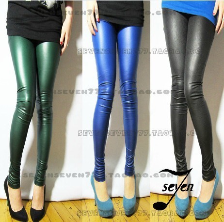 2012 spring and autumn glossy matt faux leather tight legging elastic multicolour high waist pants d405