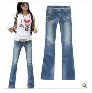 2012 spring and autumn hot-selling new arrival blue sky brief fashion water wash bell-bottom women's jeans long trousers