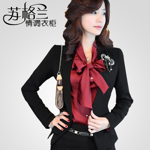 2012 spring and autumn hot-selling quality elegant slim plus size ol professional set suit corsage