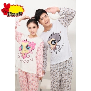 2012 spring and autumn lively and lovely cartoon you laugh monkey long-sleeve 100% cotton lovers sleepwear lounge male Women