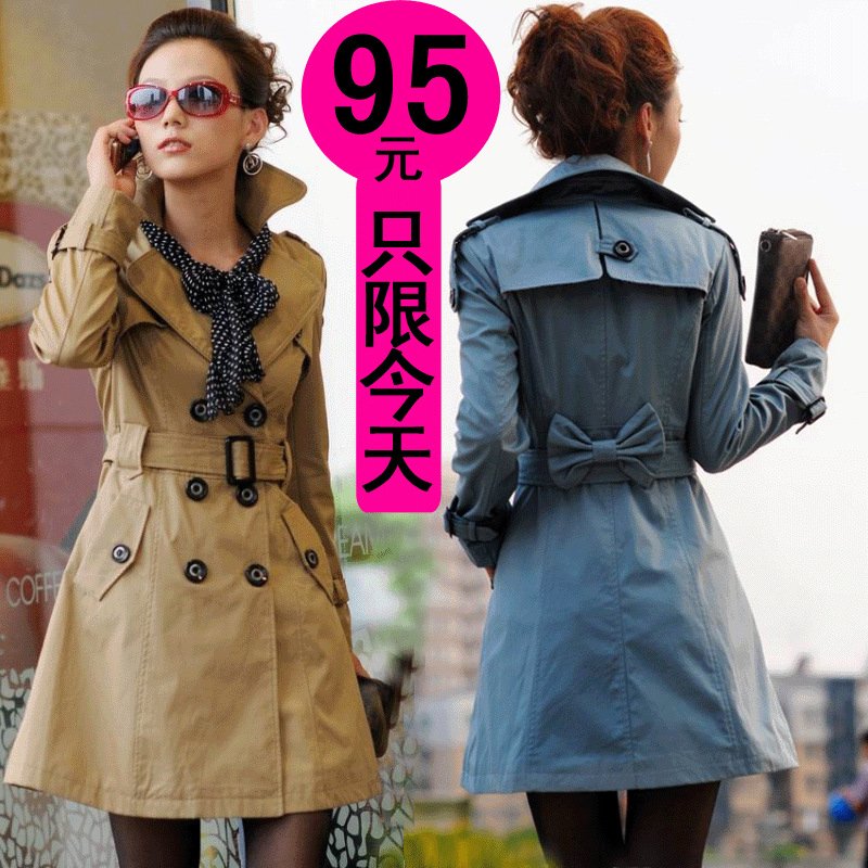 2012 spring and autumn long design lacing women's slim double breasted trench outerwear