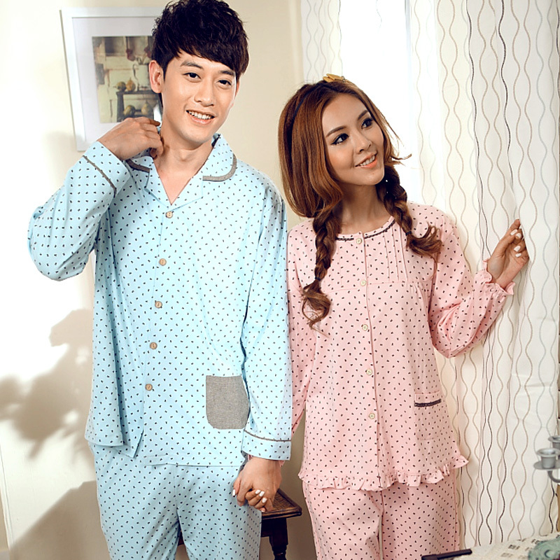 2012 spring and autumn long-sleeve lovers sleepwear knitted cotton autumn long-sleeve male women's sleepwear lounge male