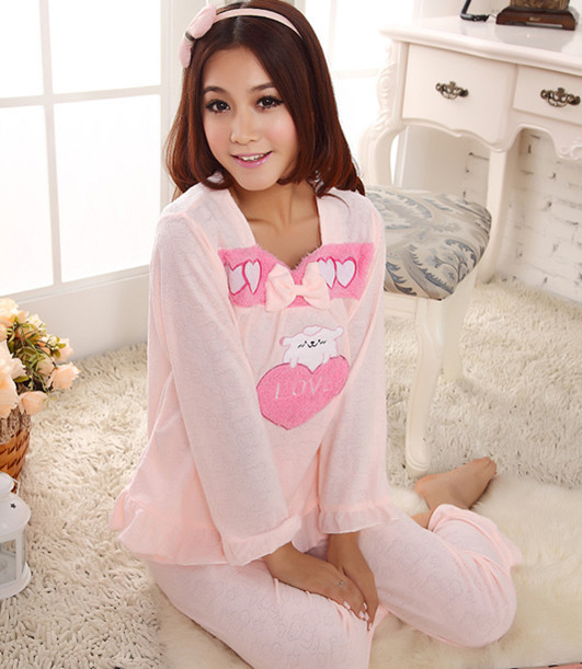 2012 spring and autumn love bow women's cartoon towel jacquard long-sleeve sleep set lounge