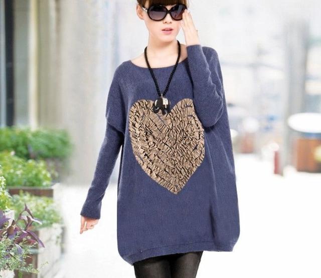 2012 spring and autumn love plus size o-neck loose pullover sweater outerwear women's