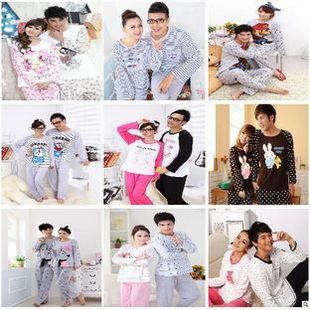 2012 spring and autumn lovers 100% cotton long-sleeve sleepwear lovers cartoon o-neck set lounge