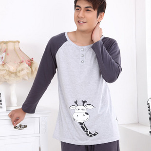 2012 spring and autumn male sleepwear knitted 100% cotton female long-sleeve male lounge sleepwear