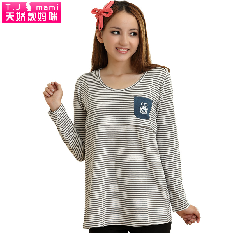 2012 spring and autumn maternity clothing t-shirt basic shirt trend fashion stripe sympathize nursing feeding clothes