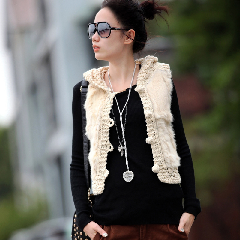 2012 spring and autumn new arrival winter knitted fashion hooded yarn vest female short design vest