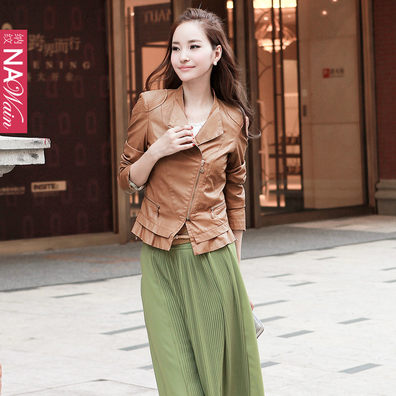 2012 spring and autumn new arrival women leather clothing short design outerwear casual slim cardigan